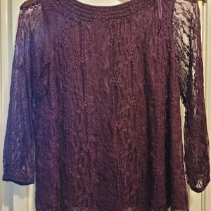 Purple lace long sleeve top 2x